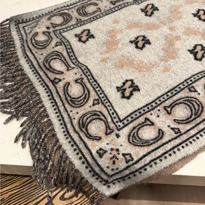 Coach Signature Bandana Fringed Paisley Patterned Wool Scarf